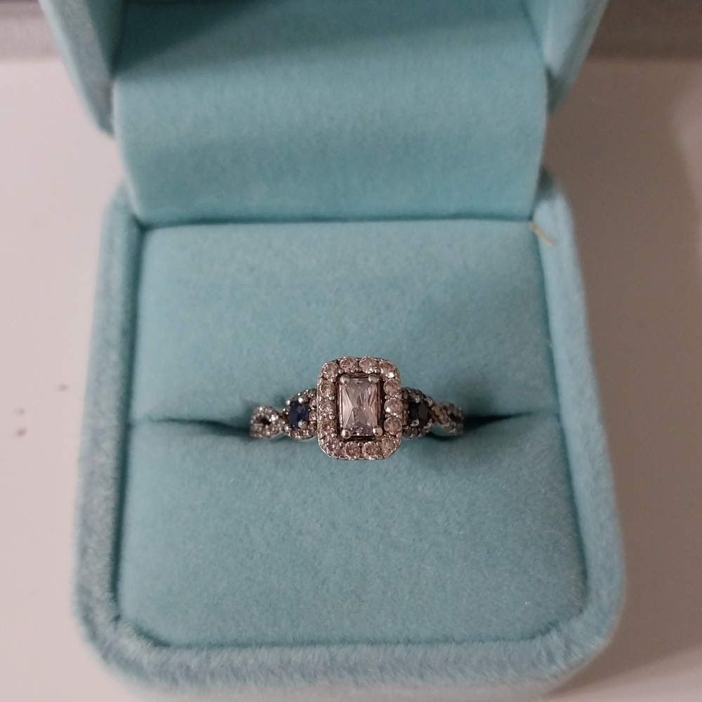 Elegant 925 Sterling Silver CZ and Blue Gemstone Ring